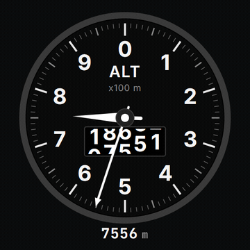 Altímetro — instrumento real do Astarojna Telemetry